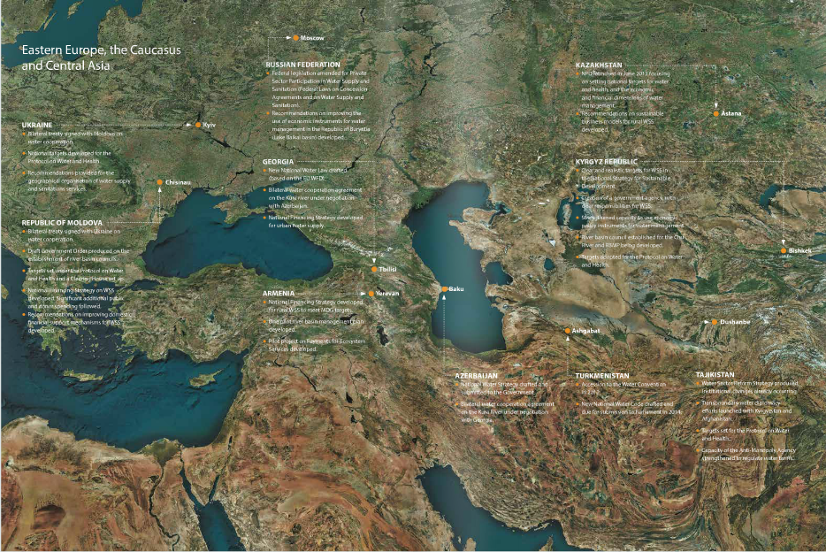 Eastern Europe, the Caucasus and Central Asia map Water policy dialogues in EECCA