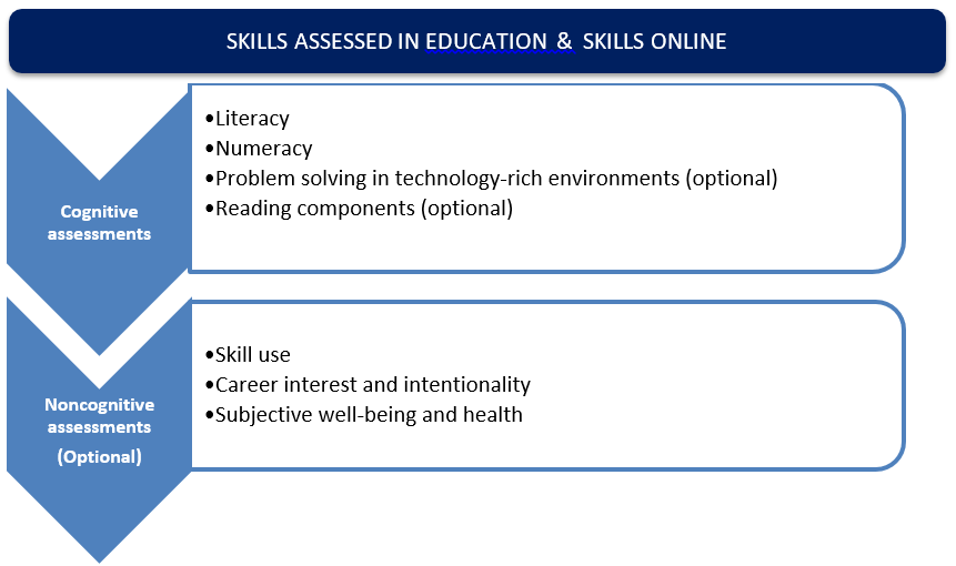 Diagram showing the Skills assessed in Education and Skills Online (in English)